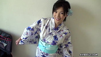 Chinese dark haired kimono female  Saki Aoyama  pecker sucking,uncensored.